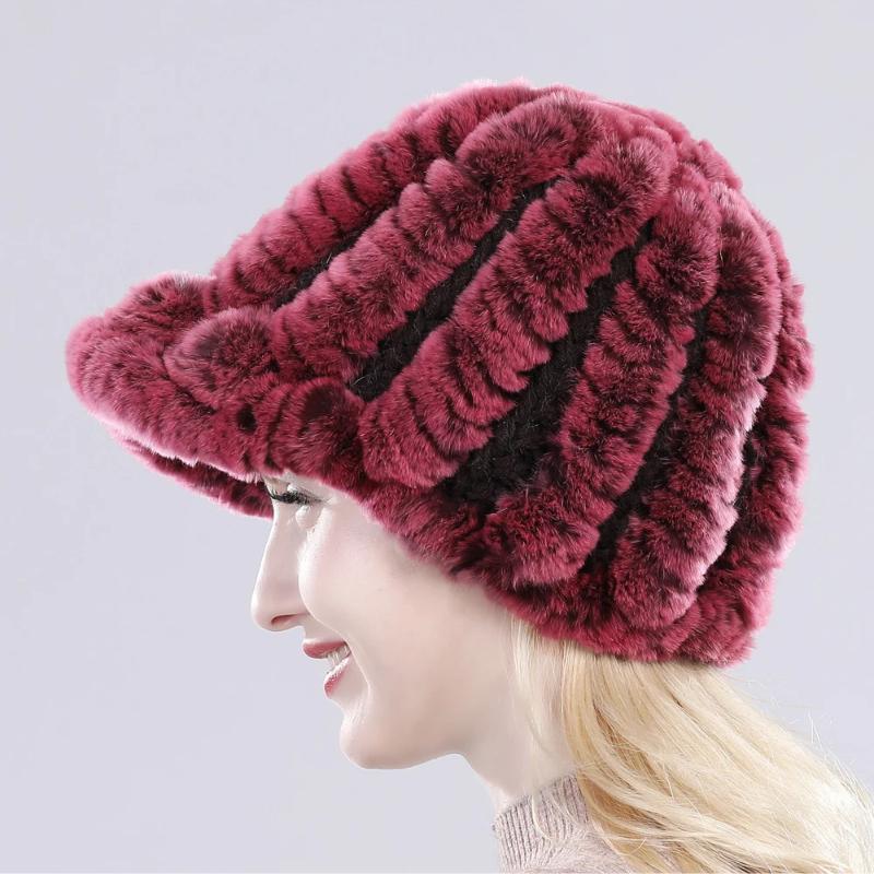 Lady Real Rex Rabbit Fur Hat Winter Knitted Natural Rex Rabbit Fur Caps Russia Women Warm Real Fur Beanies Hats