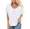 Women Summer T Shirts Casual Loose Fit V Neck Short Sleeve Basic Tee Top