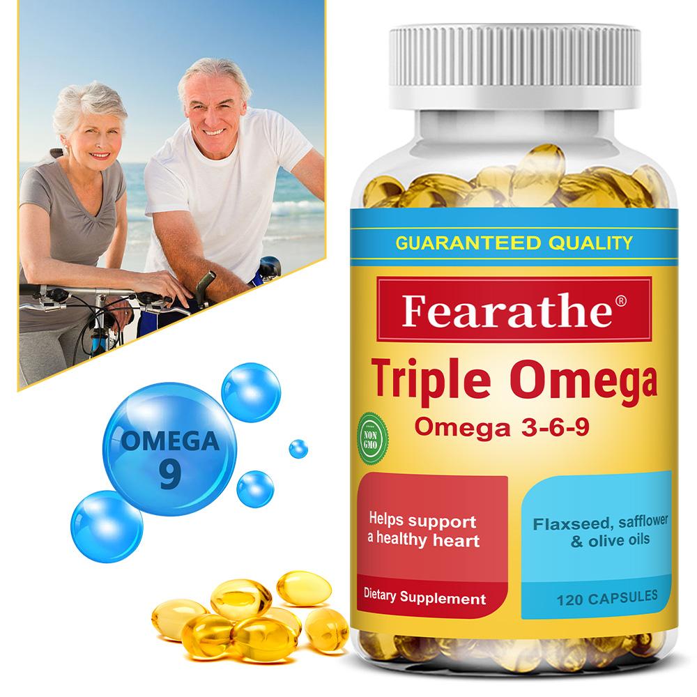 Triple Omega 3, 6, and 9 supplement for heart health and balanced blood circulation. 120 capsules.