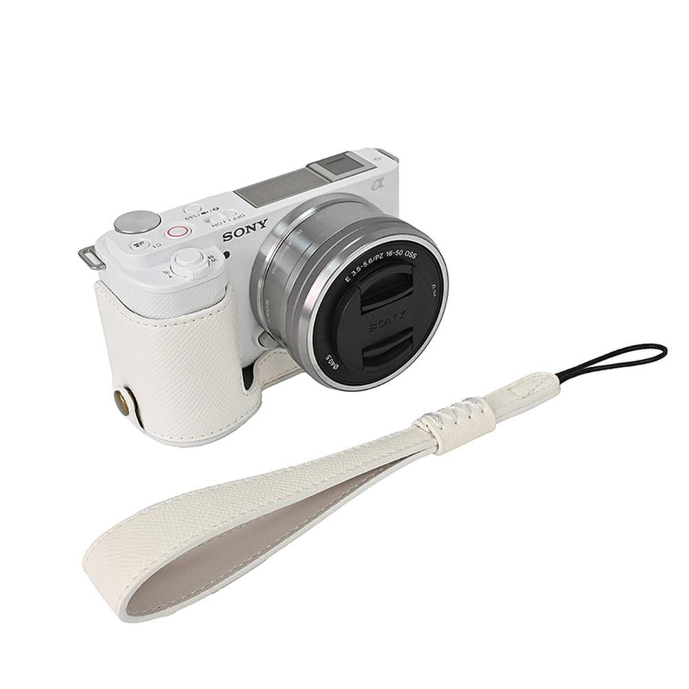 

Palm Print PU Leather Camera Half Case for Sony ZVE10 ZV-E10 Battery Opening With Hand Strap