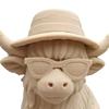 Highland Cow Home Bonsai Decor Mini Cow Figurine with Cowboy Hat 3D Printed Realistic Texture Halloween Ornament
