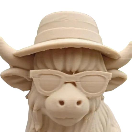 Highland Cow Home Bonsai Decor Mini Cow Figurine with Cowboy Hat 3D Printed Realistic Texture Halloween Ornament