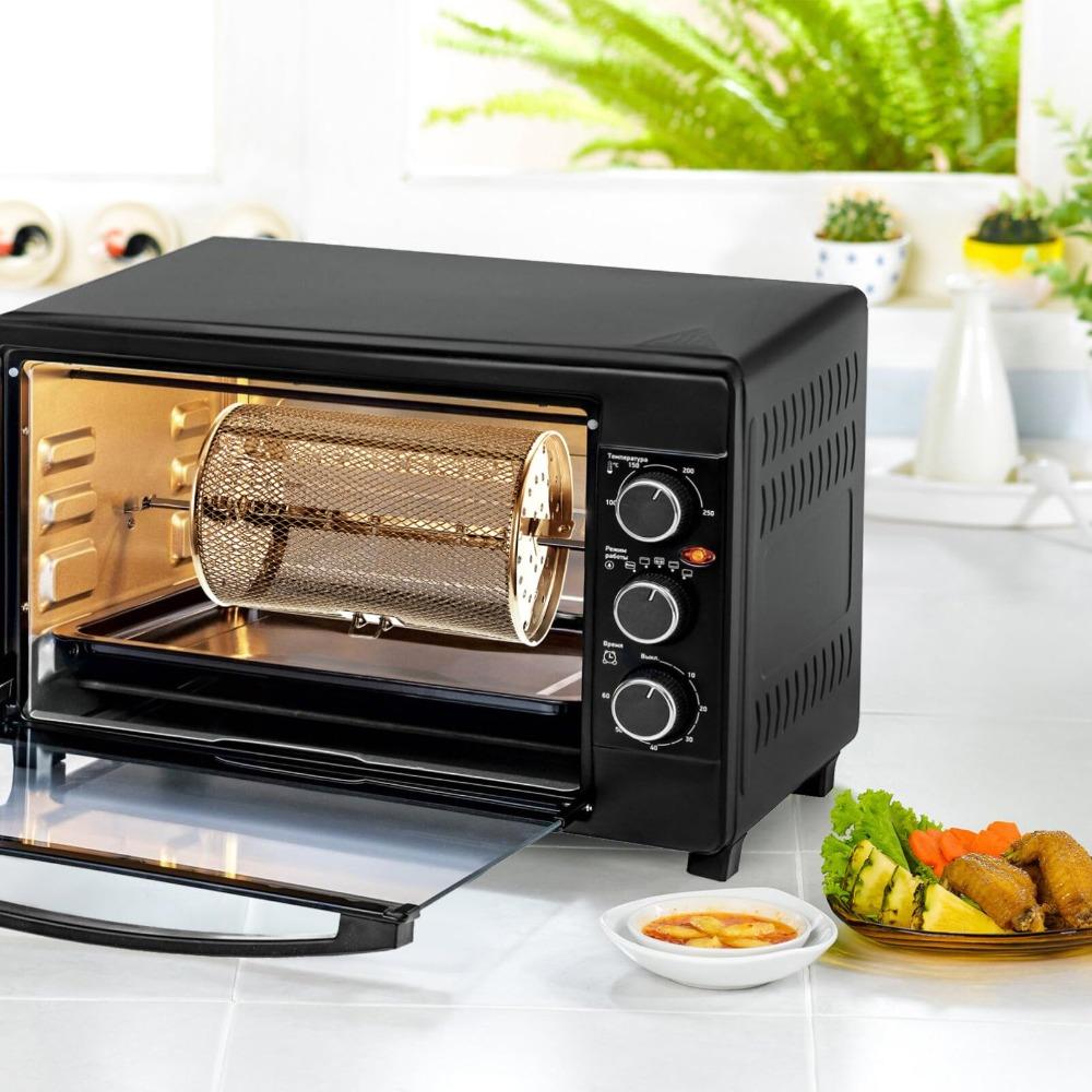 Rotating Oven Crisper Basket - Kitchen Rolling Grill Cage for Roasting, Baking, Barbecue - Outdoor Camping Rotisserie Drum