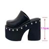 Black Solid Platform Rivets Women Slippers Design Thick Bottom High Heels Shoes Summer Party Dress Zapatos Mujer