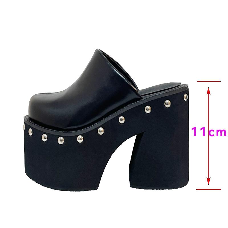 Black Solid Platform Rivets Women Slippers Fashion Design Thick Bottom High Heels Shoes Summer Party Dress Zapatos Mujer