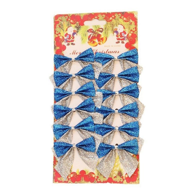 12Pcs/Pack Golden Silver Red Christmas Bow Ornament Tree Decoration Bowknot Pendant For Home