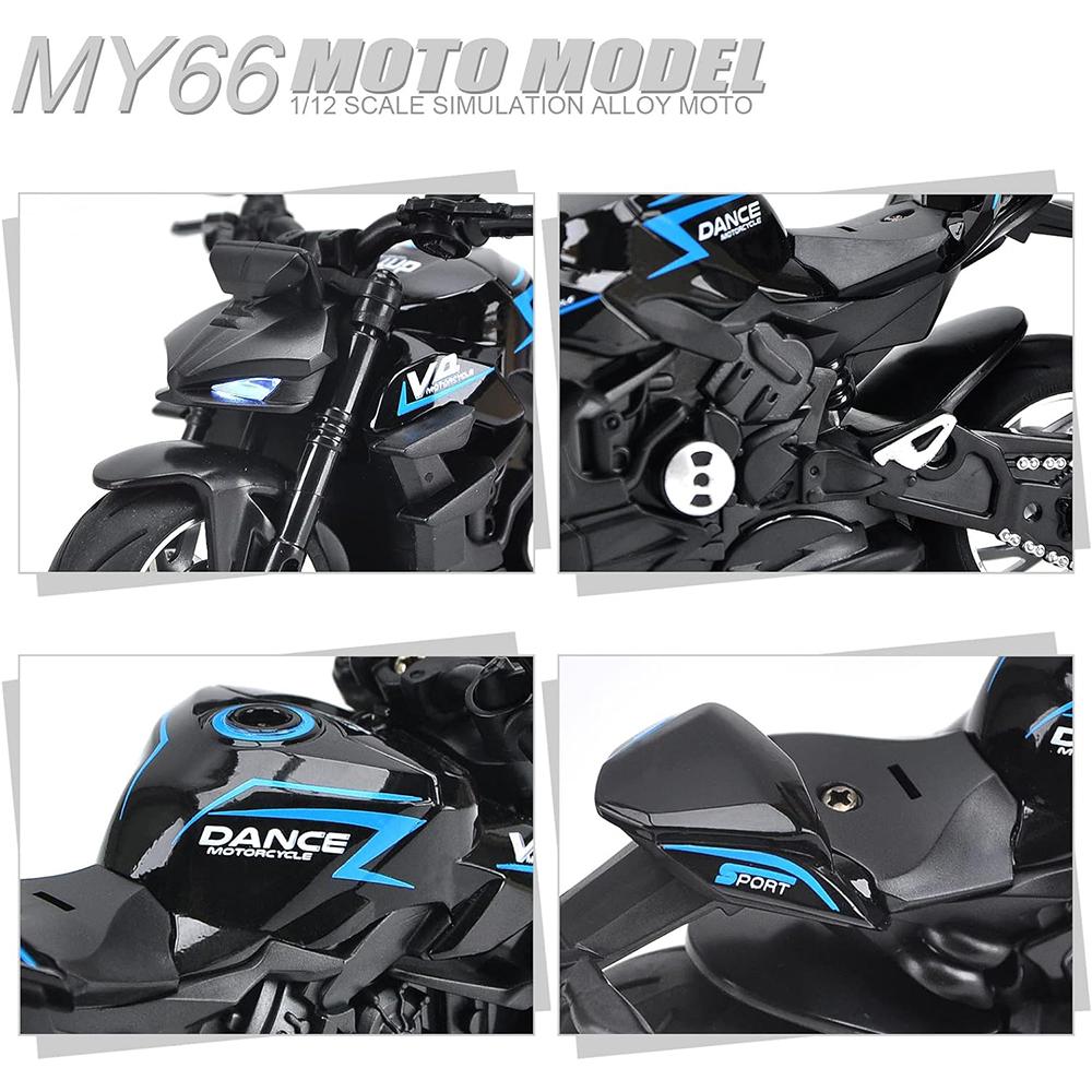 1/12 Pull Back V4 Motorradspielzeug, Geschenk mit Musikbeleuchtung, Street Fighter-Motorräder Spielzeug für Jungen Kinder im Alter von 3–12 Jahren