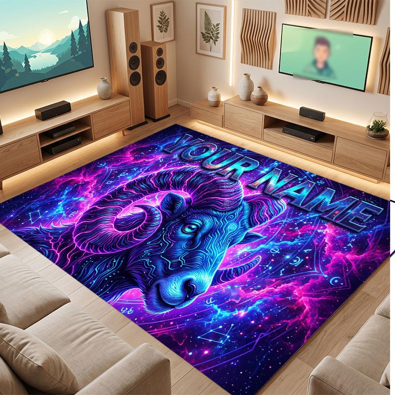 Neon Colorful Theme Crystal Velvet Floor Rug Personalized Custom Name Text Warm Carpet Home Decoration