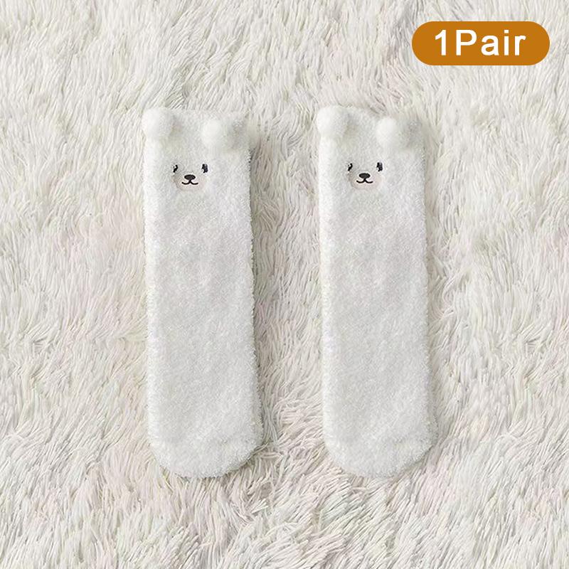 Korallenfleece-Socken für Damen Winter Nicht fusselnd Bodensocken Cartoon-Tier Plüsch Erwachsenen Dick Warm Schlafsocken