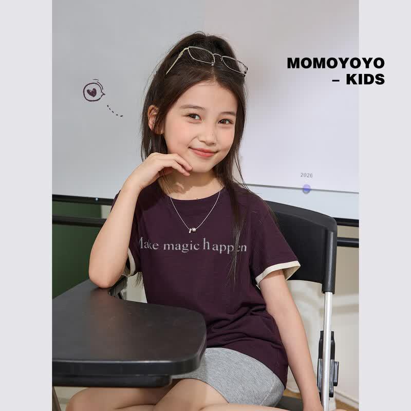 Girls Letter Print Faux Two-Piece Short Sleeve T-Shirt 120