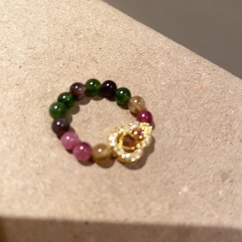 Colorful Beaded Rings Adjustable Rings Opening Rings Finger Open Rings Alloy Texture Suitable for Various Occasion