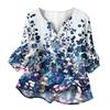 Women Henley Neck Button Front Floral Print Shirt Three Quarter Sleeve Cotton Linen Casual Loose Fit Blouse Top