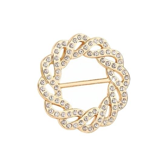 Vintage Scarf Ring Rotary Flower Rhinestone Brooch Pin for Women 3-Slot Adjustable Elegant Scarf