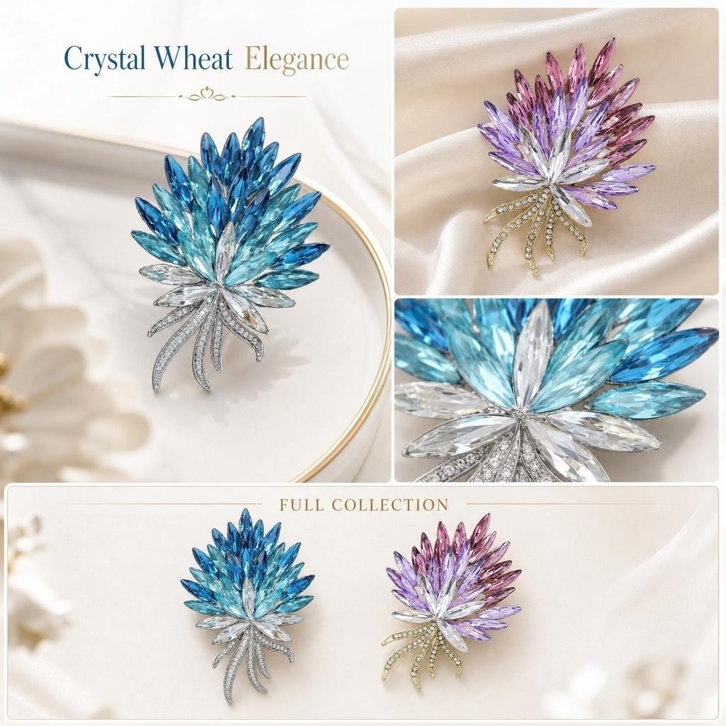 Elegant Crystal Wheat Sheaf Brooch Fashion High-End Lapel Pin Decorative Clothing Accessory for Jackets Coats and Dresses