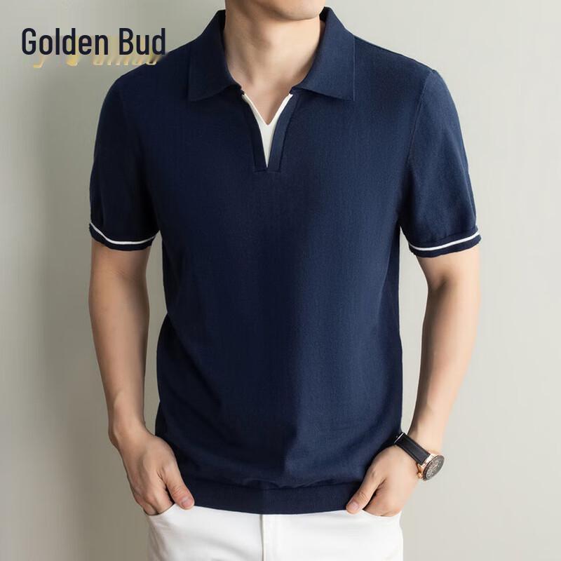 

JINJU Men s V-Neck Faux Two-Piece Short Sleeve Polo T-Shirt L