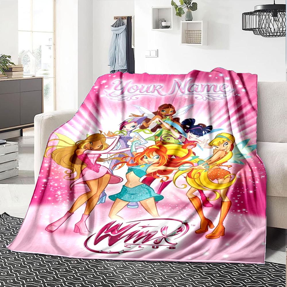 Name Custom Winx Print Flannel Blanket High Quality Warm Comfortable Cover for All Seasons Perfect for Gifts Home Decor