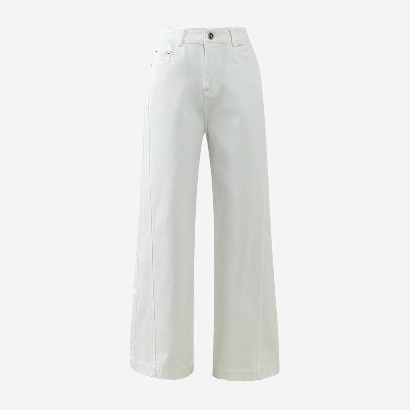 Four-sided elastic white wide-leg jeans women's deconstruction and division floor-mopping pants New high-waisted straight-leg flared pants