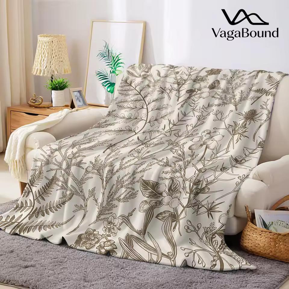 Beige Garden Flannel Blanket Warm Soft Halloween Christmas Couch Warm Cozy Decorative Decor Gift for All Season