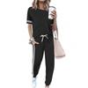 Round Neck Short Sleeve Loose Top & Lace-up Jogger Pants Women's Two-Piece Set