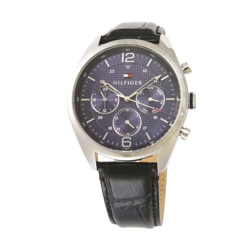 

Tommy Hilfiger Corbin Watch, Blue Dial, Black Leather, Quartz Movement, Water Resistant, Men s, 1791182