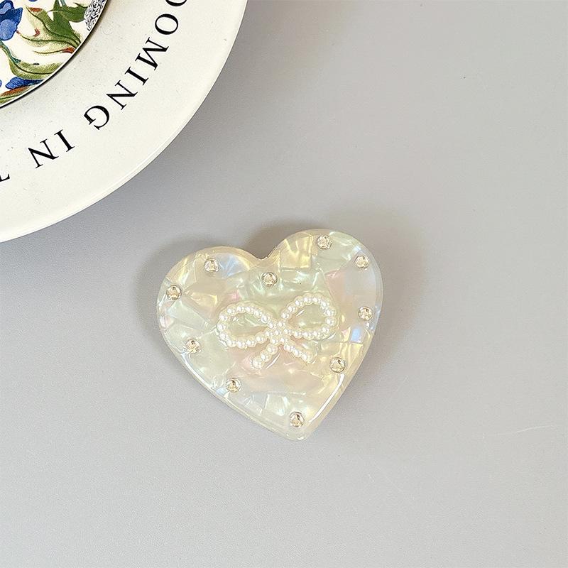 Iridescent Heart Rhinestone Phone Holder: Shell Pattern Magnetic Airbag Support Ring
