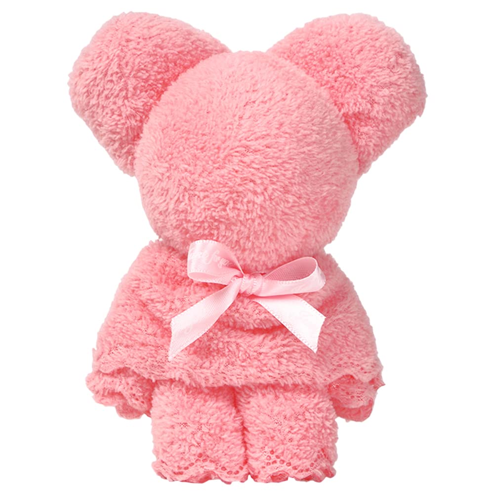 Teatsite Preserved Flower Arrangement, Pre-Wrapped, Heart-Shaped Glass Pot, 3 Flowers (Pink Carnations, Bear Towel Included)