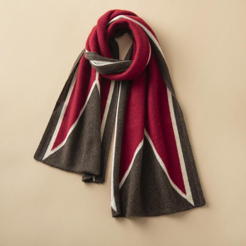 2025 Women s Korean Style Color Block Pure Cashmere Scarf - Thick & Versatile Unisex Shawl 130x30 cm темно-красного