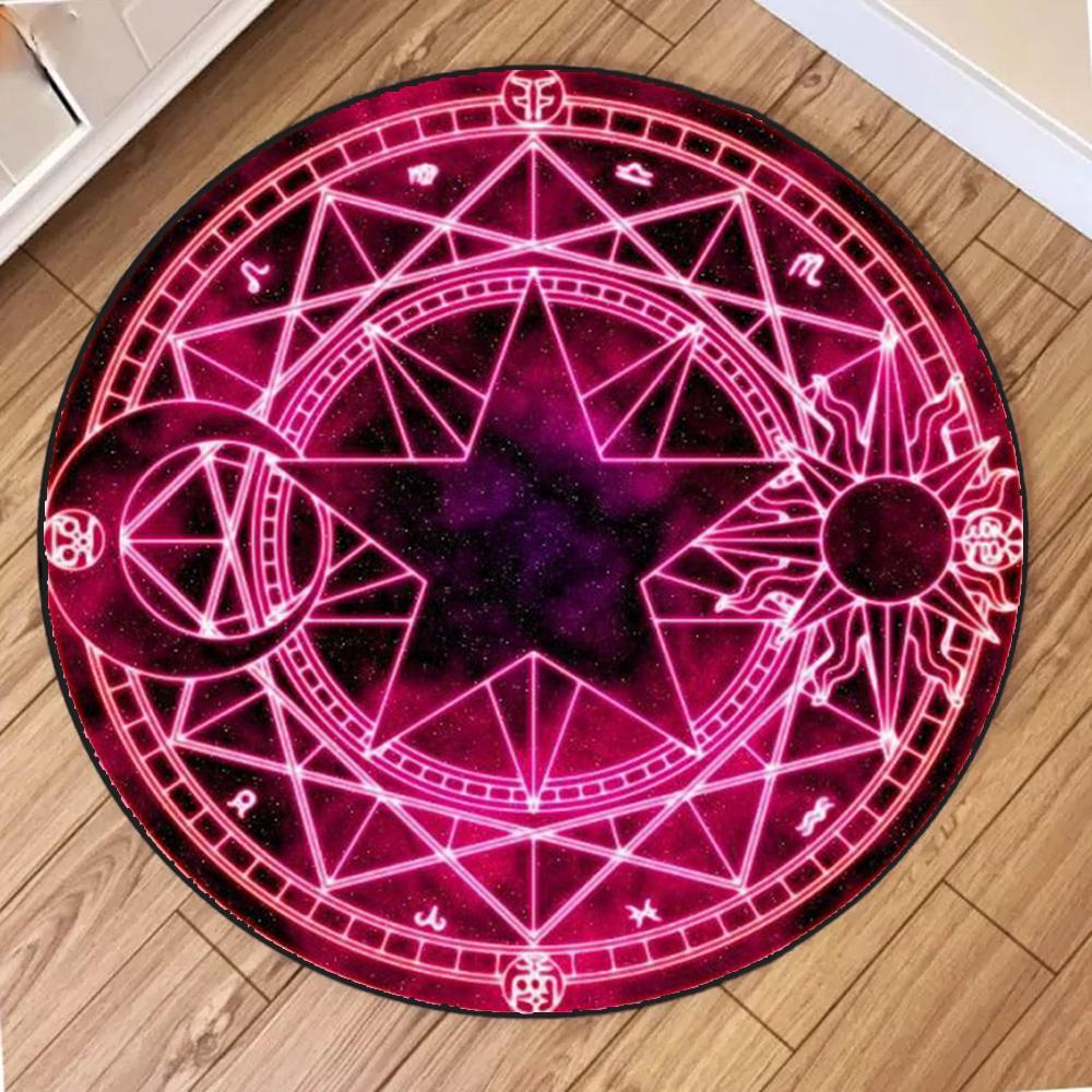 Star Array Print Round Carpet for Bedroom Living Room Camping Mats Flannel Anti-Slip Rug Yoga Mat Home Area Pad Birthday Gifts