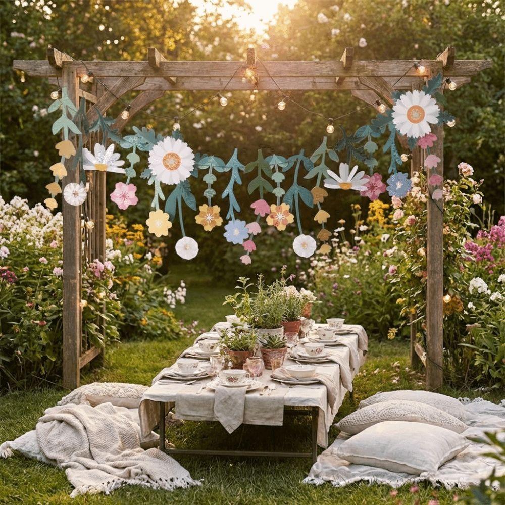 Double Sided Flower Leaves Garland Floral Leaf Happy Birthday Banner Birthday Party