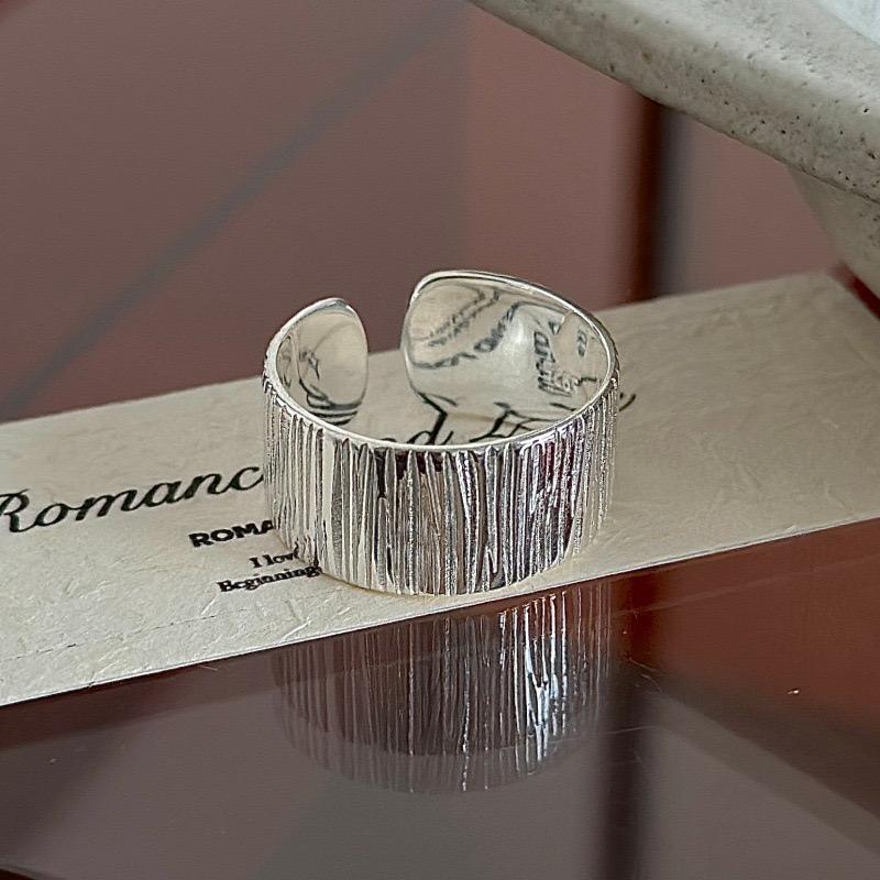 BF CLUB 925 Sterling Rings for Women Simple Geometric Handmade Irregular Retro Wide Strip Ring Allergy For Birthday Gift