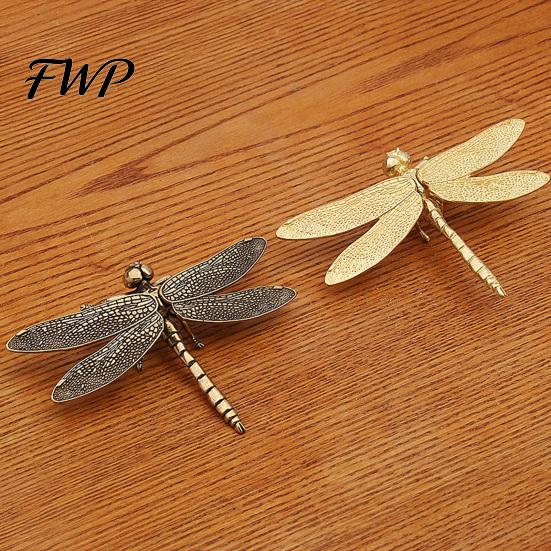 Collectible Brass Insect Ornament Dragonfly Delicate Modelling Sculpture Vintage Copper Rustic Animal Style for Home Decor Art