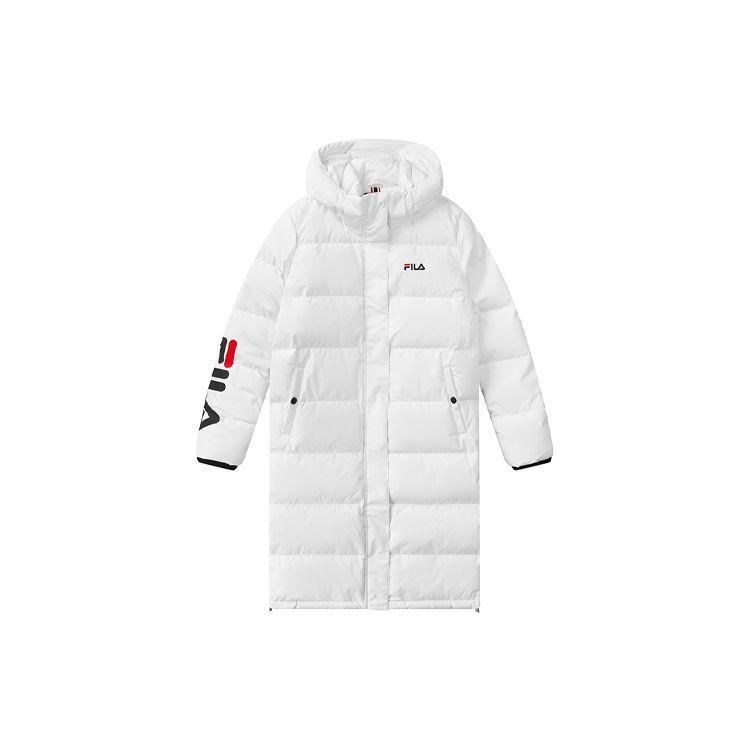 Fila Sports Warm Printed Logo Mid-Length Hooded Down Jacket Women Outerwear White F51W048940FWT