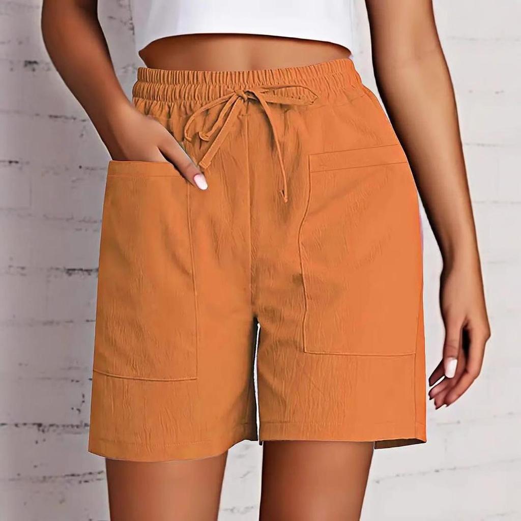 Pantaloncini Capri Estivi 2025 da Donna a Colore Unico, Vita Alta, Vestibilità Larga, con Tasche