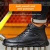 Black Leather Work Shoes with Steel Toe Caps Waterproof Safety Shoes Anti Puncture Anti Smash High Top Work Safety Boots for Men