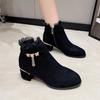 Soft Leather Short Boots Women's Matte Thick Heel Martin Boots Women's Autumn and Winter New Velvet Warm Non-slip Wear-resistant High-heeled Cotton 