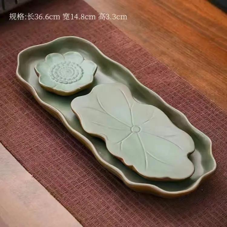 Japanese Gilded Coarse Pottery Tea Tray Zen Tea Making Platform Household Retro Style Tea Set Tray Teaware Kitchen Dining Bar