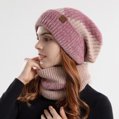 Thicken Winter Beanie Hat Scarf Set Soft Warm Wool Hat Neck Warmer Thermal Knit Cap  Skiing
