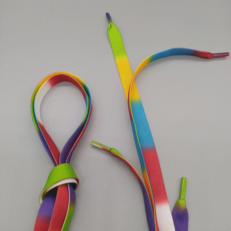 Vibrant Rainbow & White Shoelaces: Colorful 7-Color & White Options, 1.2cm Wide, Thick Crochet.