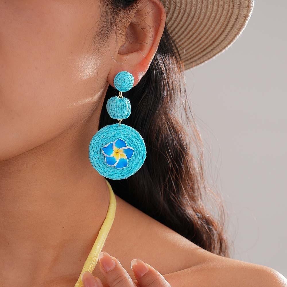 1 pair Ethnic Style Thai Seaside Eardrops Bohemian Style Raffia Grass Earrings  Girls