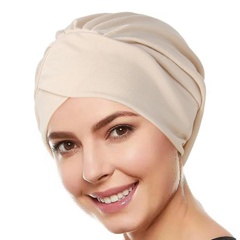 

Эластичная тканевая спальная шапочка, разноцветная лобная шапочка с крестообразным креплением, платок на голову One size бежевый