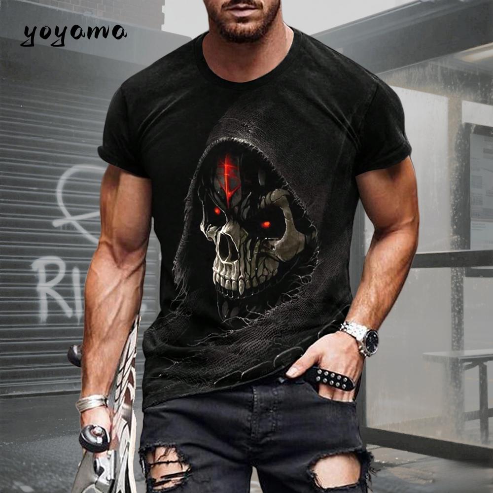 Herren T-Shirt Totenkopf Print T-Shirt Herren Totenkopf Grafik T-Shirts Herren Sommerkleidung Herren T-Shirts Kurzarm T-Shirt Harajuku Herren Kleidung