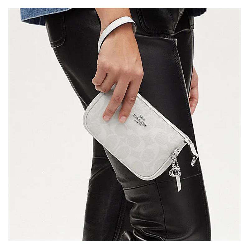 Coach Nolita 15 Metal Logo Letters Classic Presbyopia Cow Leather Portable Shoulder Crossbody Bag Mini Women's White