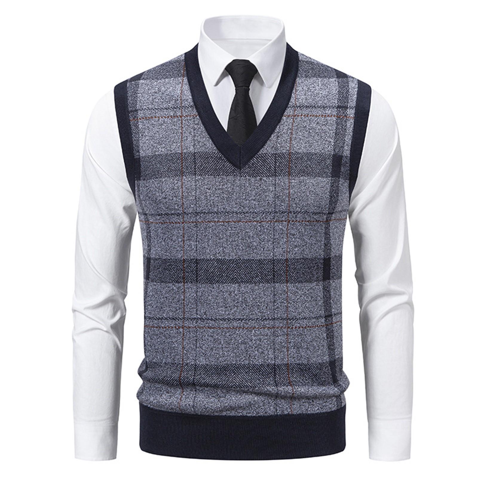 

Men s Winter Fleece-Lined Plaid Vest, Pullover, Loose-Fitting Men s Sleeveless Sweater Vest XXL