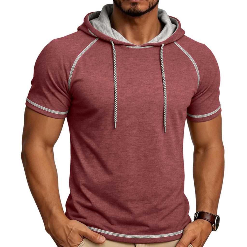 Camiseta de Manga Corta con Capucha para Hombre Casual Pullover Ligera Manga Raglán Sudadera con Cordón Ajuste Atlético Top de Verano