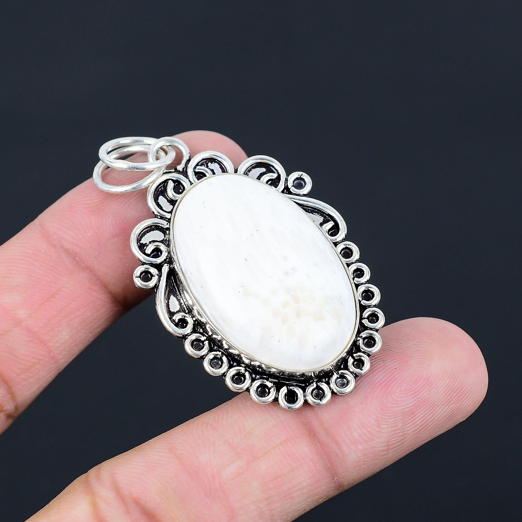 Свадебный подарок для нее Подвеска из натурального сколецита из стерлингового серебра 925 пробы