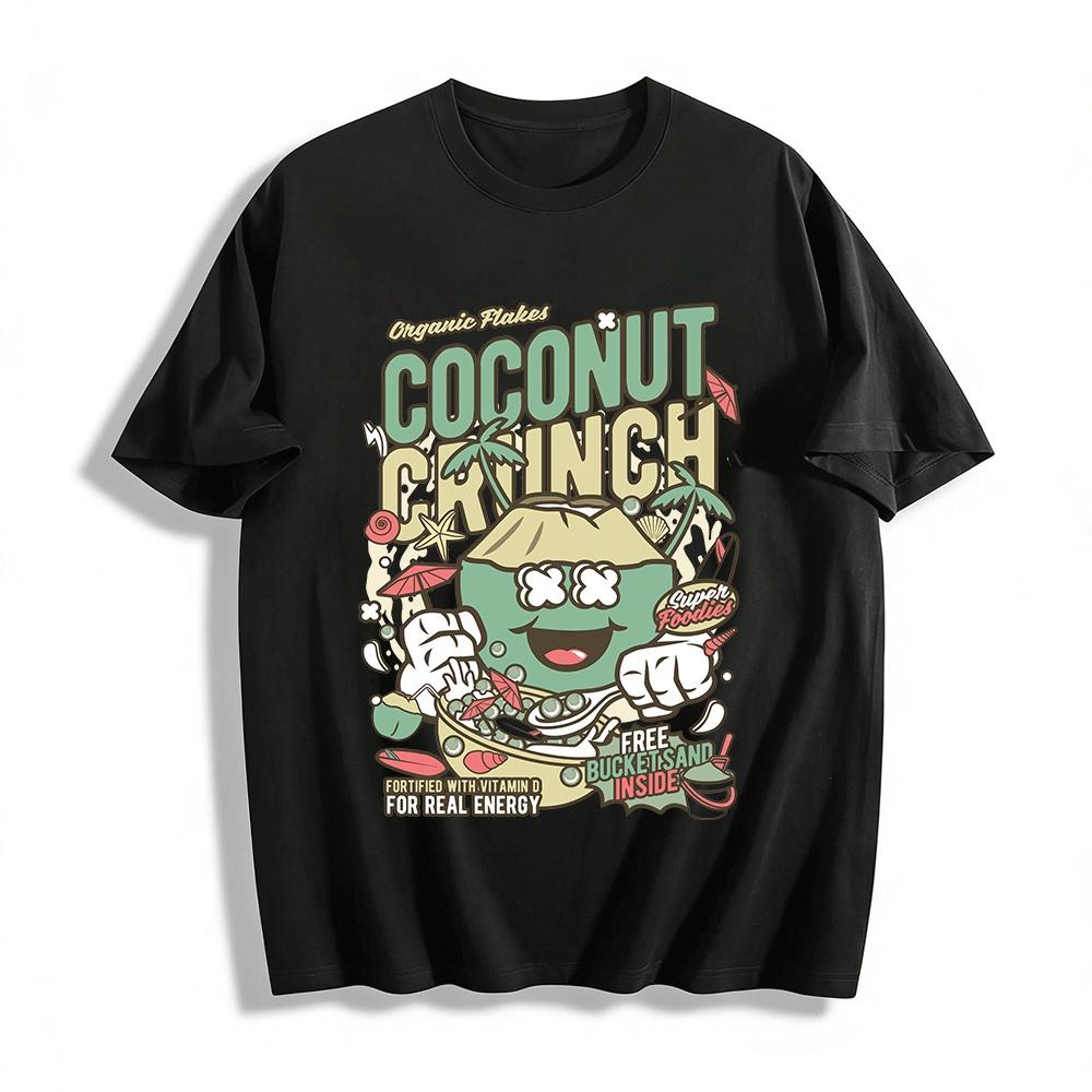 

Coconut Crunch Cartoon Print Tee Retro Surf Style Casual Top Pure cotton T-shirt XXS
