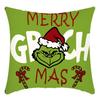 Grinch Linen Throw Pillowcase Holiday Sofa Office Cushion Pillowcase Green Furry Christmas Pillowcase