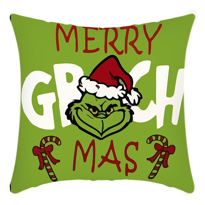 Grinch Linen Throw Pillowcase Holiday Sofa Office Cushion Pillowcase Green Furry Christmas Pillowcase