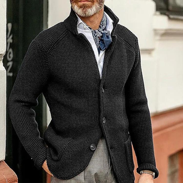 Stand Collar Men Cardigan Long Sleeve Pockets Thickened Cardigan Sweater Jackets Winter Solid Color Buttons Knitted Sweater Coat
