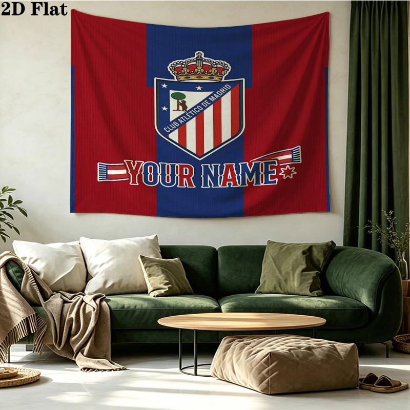 Custom Name Atletico Madrid Printed Tapestry – Wall Hanging for Bedrooms, Dorms, and Home Decor